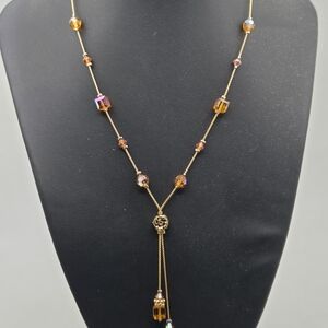 Dabby Reid Heidi Necklace Cognac Swarovski Crystal Dbl Dangle Y